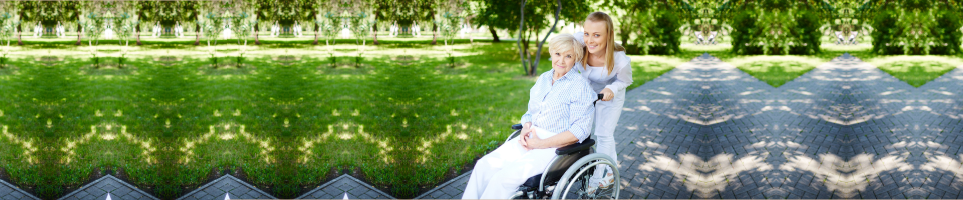 caregiver assisting elderly woman in a wheelchair